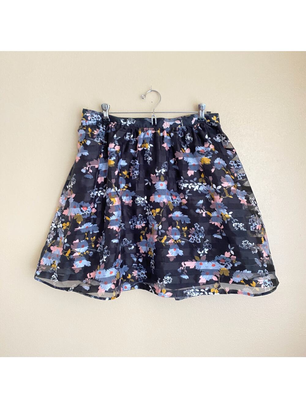 Xhilaration Large Black Floral Skirt Pockets Striped Layered